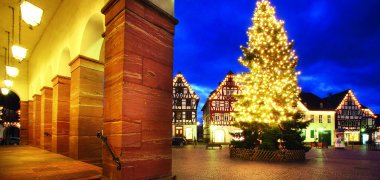 Beleuchteter Weihnachtsbaum auf dem Seligenstädter Marktplatz