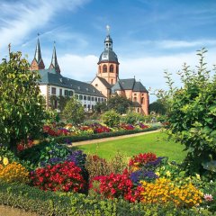 Klostergarten Seligenstadt im Sommer mit Blühpflanzen