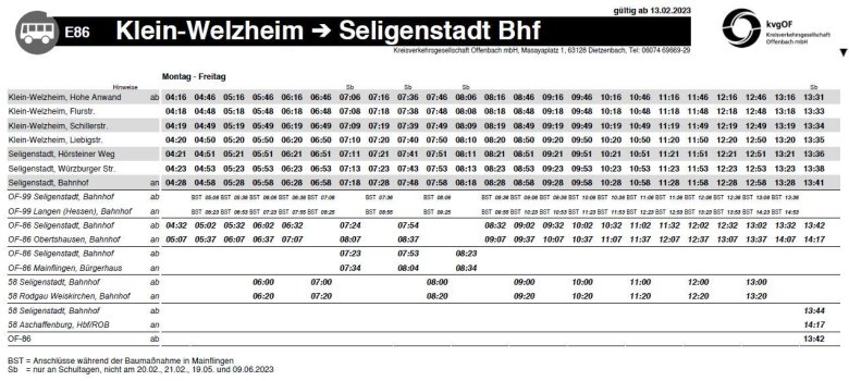 Busfahrplan E86 ab 13. Februar 2023 Busfahrplan E86 ab 13. Februar 2023