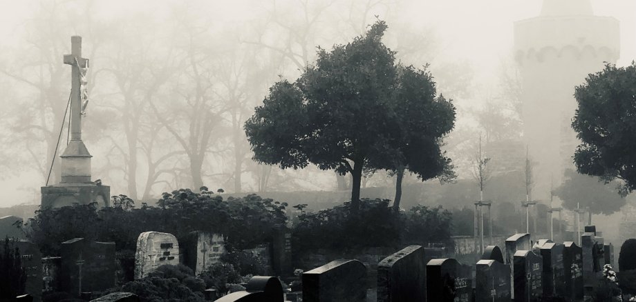 Friedhof Seligenstadt im Nebel
