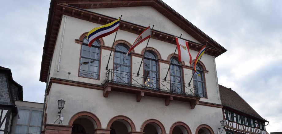 Rathaus mit Fastnachtsfahnen