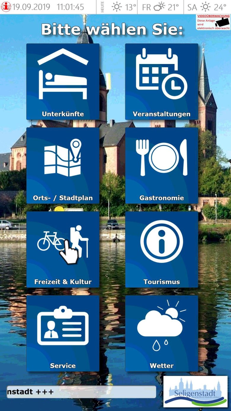 Bildschirm des Infoterminals am Main Bildschirm des Infoterminals am Main